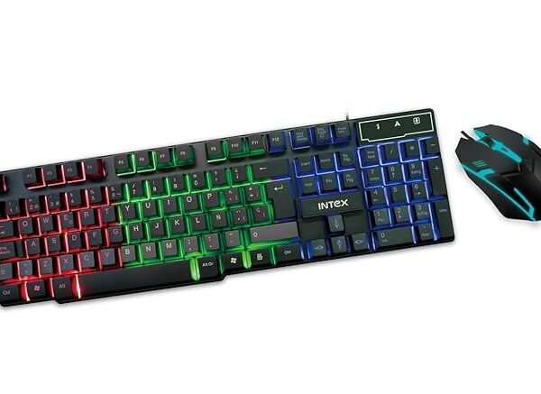 Intex IT-KB334 Wired Gaming Keyboard and Mouse Combo with RGB Backlit Keys, Optical Wired Mouse, Spill Resistant Design, USB Plug & Play, Ergonomic Setup for PC, Laptop, Windows, Linux Compatible